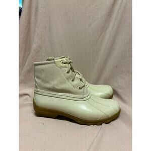 Sperry Womens Saltwater Emboss Duck Boots STS86758 Side Zip Size US 5.5 Cream